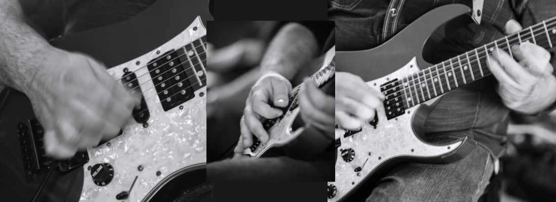 Close-up of guitar playing during an in-home lesson in New Jersey